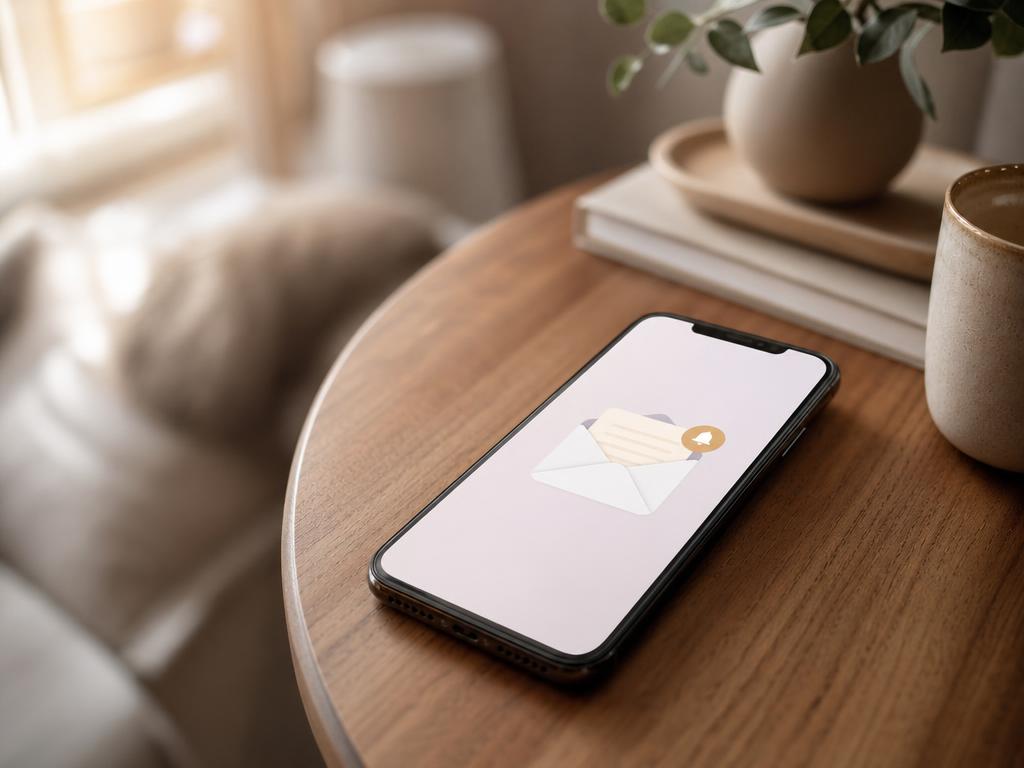 Smartphone at home showing a friendly review reminder notification