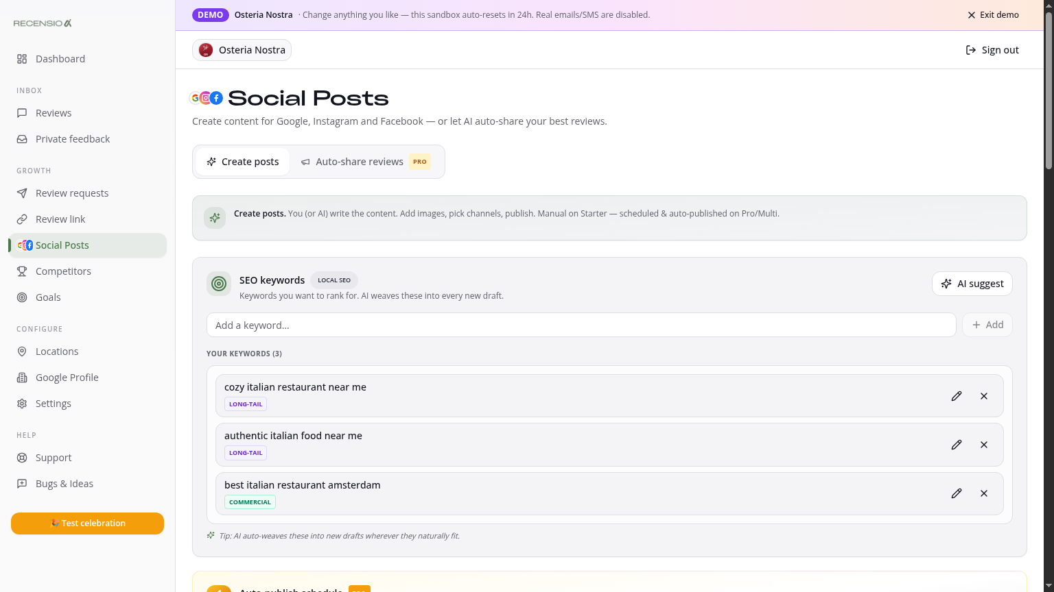 Social Posts — Google, Instagram & Facebook with AI